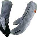 WZQH 16 Inches,932℉,Leather Welding Gloves XXL, Fire & Heat Resistant, Mitts for BBQ, Oven, Grill, Fireplace, Tig,Mig, Baking, Furnace, Stove, Pot Holder, Animal Handling Glove, Forge. XL, Black-gray