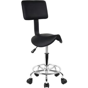 KKTONER Saddle Stool with Foot Rest PU Leather Swivel Adjustable Rolling Stools with Back Support Facial Salon Kitchen Chair (Black)