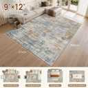 9x12 Area Rug for Living Room Washable Abstract Blue Brown Carpet