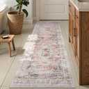 Uphome Bathroom Runner Rug, Distressed Tribal Farmhouse Blush Pink Bathroom Mat, Large Bathroom Rugs Non Slip Washable, Oriental Retro Boho Bath Mat Runner for Bathtub Sink Hallway, 24x59 inch