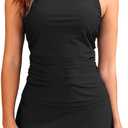 Daci Womens Tankini Swimsuits with Skirt - Two Piece Tummy Control Bathing Suits High Neck Swimwear Black, X-Large