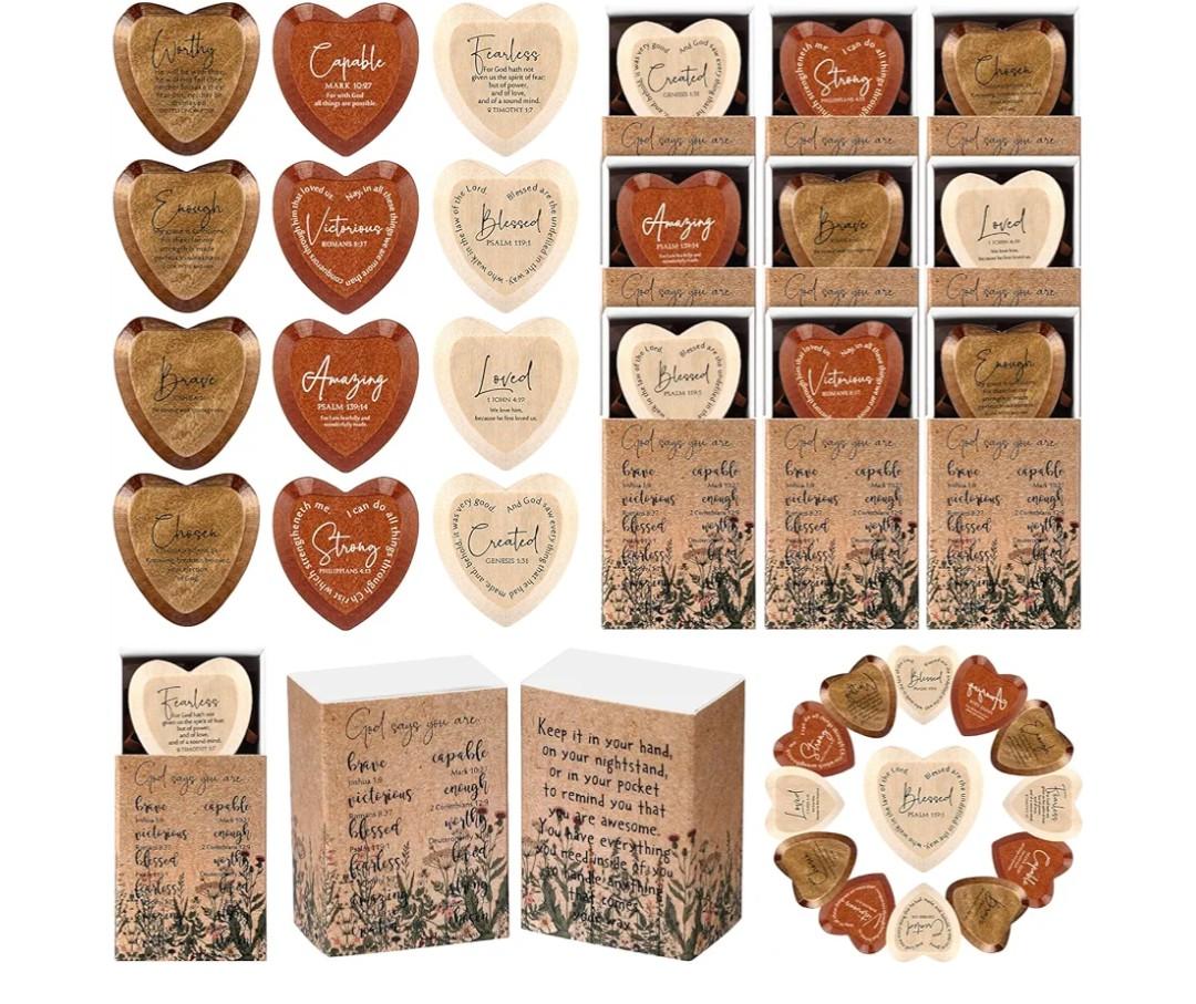 36 Sets Easter Christian Gift Bulk God Say You Are Wooden Religious Pocket Hug Heart Bible Verses Pocket Hug Token God Bless Party Favors Scripture Gifts for Church Member Mom Dad