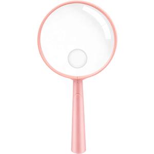 Feosky Handheld Reading Magnifier, 10X Magnifier, 90mm Shatterproof Lens, Adults Close Work Non-Slip Handle for Seniors Reading and Nature Exploration, Insect and Hobby Observation(Pink)