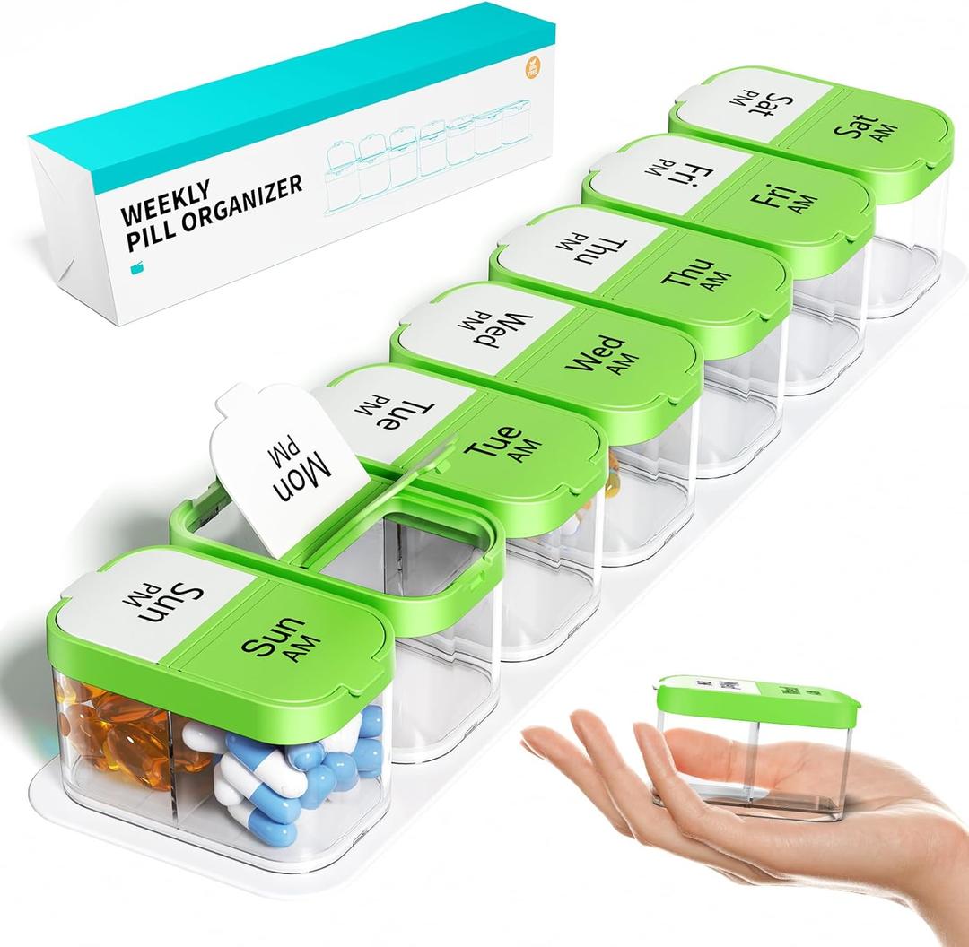 Odaro Extra Large Weekly Pill Organizer 2 Times A Day, Pill Box 7 Day Am Pm to Hold Daily Medicine Vitamin and Supplements - Green Odaro Extra Large Weekly Pill Organizer 2 Times A Day, Pill Box 7 Day Am Pm to Hold Daily Medicine Vitamin and Supplements - Green