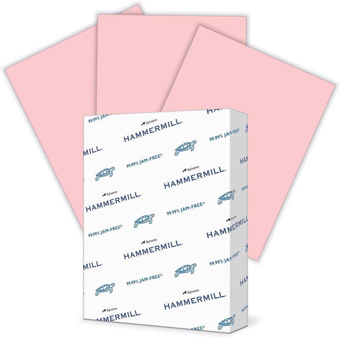 Hammermill Colored Paper, 24 lb Pink Printer Paper, 8.5 x 11-1 Ream (500 Sheets) - Made in the USA, Pastel Paper, 104463R