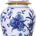 Blue and White Pomegranate Floral Ceramic Ginger Jar 18" H - Antique Hand-Painted Chinoiserie Planter for Bouquet, Elegant Interior Design Temple Jar for Home & Kitchen