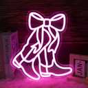Cowboy Boot Neon Sign Bow Neon Sign LED Pink Cowgirl Boots Light Signs Wall Decor Aesthetic Western Wall Art Suitable for Game Room Country Parties Bow Decor Bedroom Bar Birthday Gift(12.8 * 11.7in)