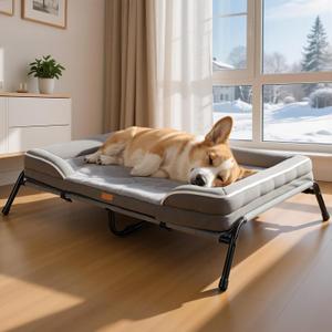 Lekereise Raised Dog Bed for Medium Dog 42x29 Inch, Orthopedic Pet Beds with Waterproof Egg Crate Foam, Removable Dogs Couch Bed for Indoor Outdoor, 2-in-1 Design, Load 70lb, Grey