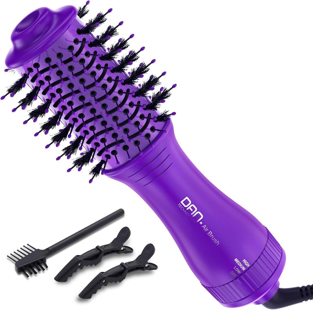 Dan Technology Blow Dryer Brush, 2 Inch Oval Titanium-Ceramic 4-in-1 Hot Air Brush & Hair Brush Blow Dryer for Fast Drying and Frizz-Resistant Volume 2 Speeds & 3 Heat Settings Lightweight 120V Purple