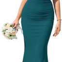 KUTUMAI Off The Shoulder Maxi Long Dress Corset Ruched Bodycon Cocktail Formal Wedding Guest Dresses for Women (Blue, L)