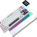 YUNZII AL80 Wireless Mechanical Keyboard,Full Aluminum CNC, Smart LCD Display,Hot Swappable Gasket Mount 75% Layout with Knob,BT/2.4G/USB-C,QMK/VIA Support for Win/Mac (Silver, Gateron Zero Switch)