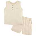 Weixinbuy Toddler Baby Boy Outfits Summer Clothes Set Cotton Linen Sleeveless Pocket T-Shirt Tops Shirt Shorts Outfit Set Khaki