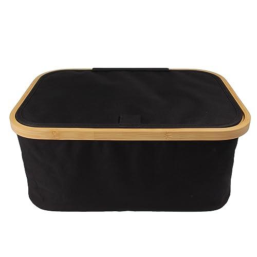 Bamboo Basket with Lid - Black - 17"×13"×13"