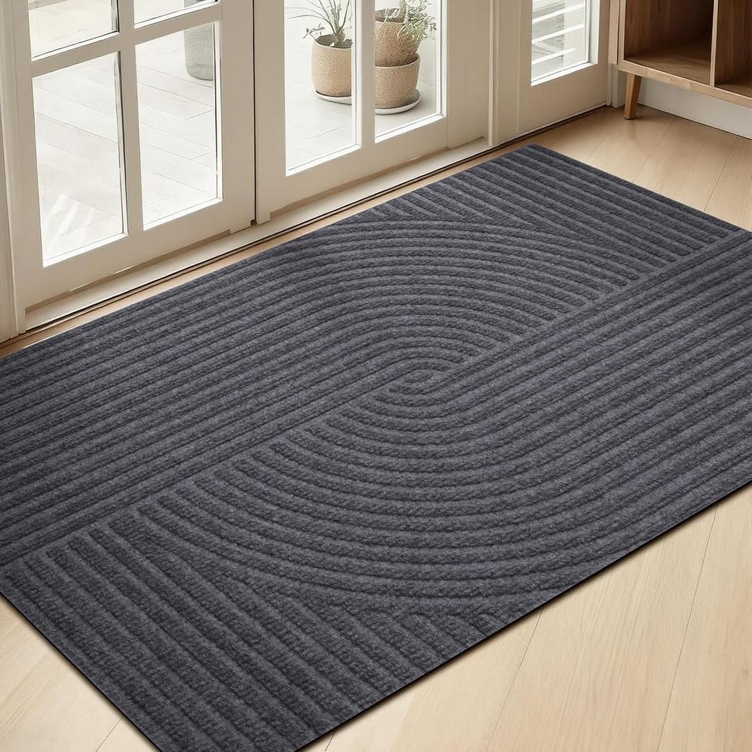PLEASOR Front Door Mat Outside Entrance, Dirt Resistant and Absorbent Welcome Door Mat Outdoor Indoor,Sturdy Non-Slip Backing Entry Mat, Low Profile Doormat for Entryway, 60x36, Grey