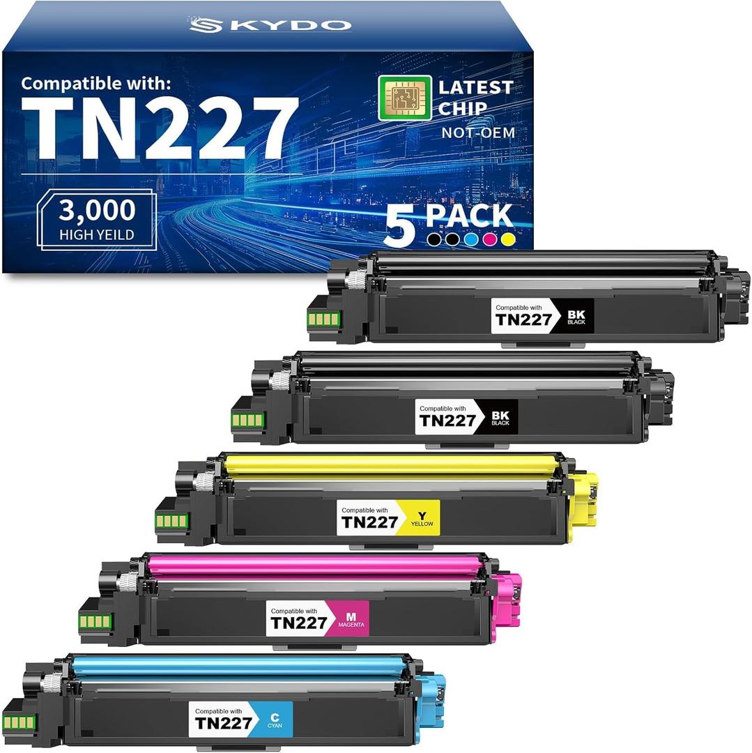 TN227 TN-227BK/C/M/Y High Yield Toner Cartridge Replacement Compatible for Brother TN 227 TN-223BK/C/M/Y Use with MFC-L3770CDW HL-L3270CDW MFC-L3710CDW HL-L3210CW HL-L3290CDW Printer(2BK/1C/1M/1Y )