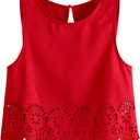 SOLY HUX Women's Summer Tank Tops Hollow Out Scallop Trim Sleeveless Vest Crop Top (Pure Red), Large