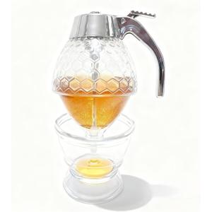 Honey Dispenser No Drip Honeycomb Design 6 Oz with Airtight Seal, Food-Grade ABS Plastic Honey Pot with Stand, Lightweight Honey Container for Home & Gifting