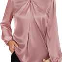 GRACE KARIN Women's Long Sleeve Satin Blouse,Mock Neck Work Silk Shirts,Dressy Tops for Business Casual Office (Large, Pink)