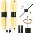 Battery Operated Wall Sconce Set of 2 Rechargeable Wireless Cordless 12000ma 360 Rotation Large Wall Lights lamp Modern Decor Linear Long Metal Black Gold 28"