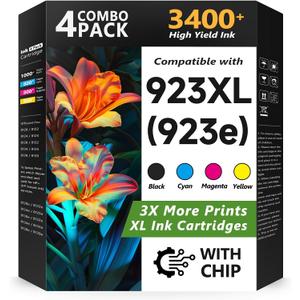 923 923XL 8130e 8120e Ink Cartridges Combo Pack Replacement for HP 923 Ink Cartridges 923XL for HP Ink 923 for OfficeJet Pro 8130e 8135e 8138e 8139e 9130 8125e 8122e 8120 8124e (4 Pack)