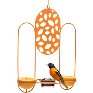 MEKKAPRO Temple Oriole Feeder for Outdoors, Jelly and Orange Metal Bird Feeder, Unique Laser Cut Design and Bright Color, Open Top Hook, UV-Resistant Powder-Coated Steel