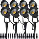 5W Low Voltage LED Landscape Lights,12V/24V AC/DC Landscape Lighting,Outdoor Lawn Tree Flag Spotlights with Spike Stand,IP65 Waterproof Garden Pathway Lights (8 Pack Warm White with Connector)