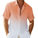 Mens Gradient Linen Shirts Casual Button Down Short Sleeve Beach Summer Shirts Large