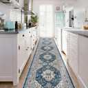 Hallway Washable Runner Rug - 2'6x14 Kitchen Rugs Entryway Rug Runner Vintage Soft Floor Mat Non Slip Indoor Farmhouse Carpet for Bathroom Living Room Bedroom (2'6''x14', Blue)