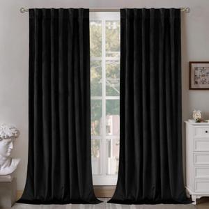 BGment Halloween Black Velvet Curtains 96 Inches for Living Room, Blackout Thermal Insulated Curtains Window Treatments with Back Tab and Rod Pocket for French Door, Set of 2 Panels, 52 x 96 Inch