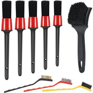 9pcs Detailing Brush Set,Interior Cleaning Brush,Steel Wire & Tire Brush Automotive Cleaning Brush Kit,for Cleaning Engine, Body Exterior Surface, Carpet, Truck, SUV, RV, Motorcycle