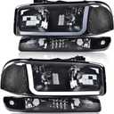 G-PLUS LED DRL Headlights Assembly, Compatible with 1999-2007 GMC Sierra 1500/2001-2007 GMC Sierra 1500 HD Bumper Headlamps, Smoky Lens Black Housing Clear Reflector,faros delanteros