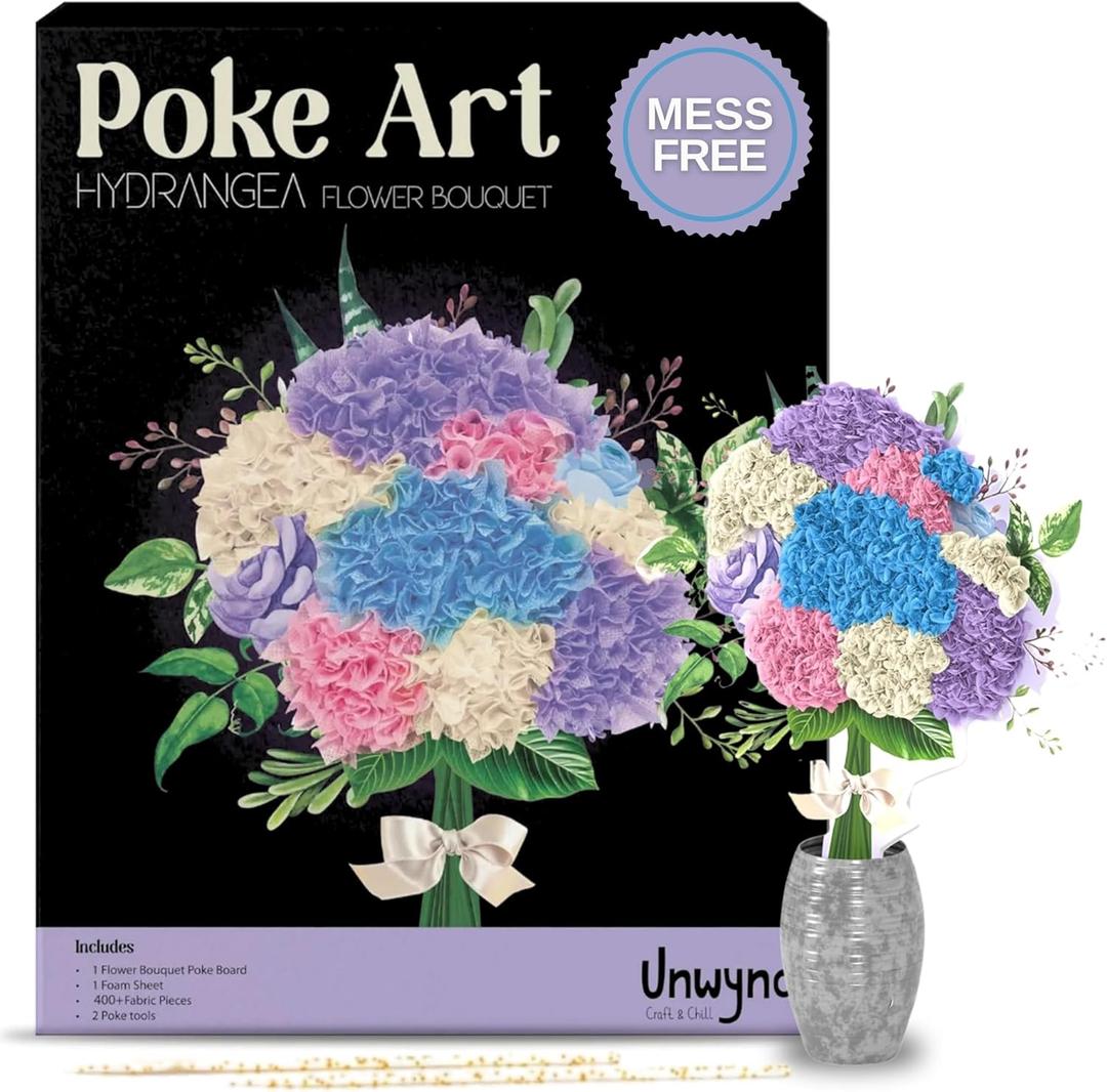 Poke Art Flower Bouquet, Mess-Free Arts and Crafts for Adults, Teen Craft Kits, Mother's Day Flowers, Gifts for Mother, Women and Men (Hydrangea)