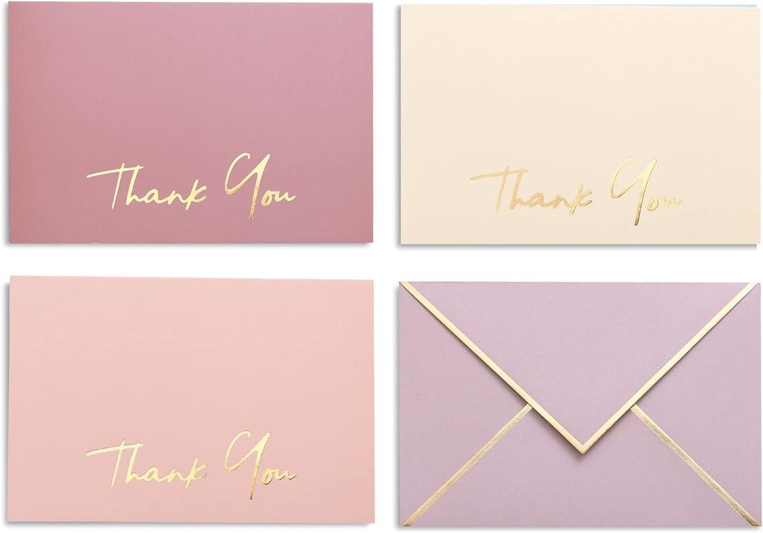High-end Thank You Cards with Envelopes - 36 PK Heavy-duty Gold Thank You Notes 4x6 Inches Baby Shower Thank You Cards Wedding Thank You Cards Small Business Graduation Funeral Bridal Shower (Dusty Pink)