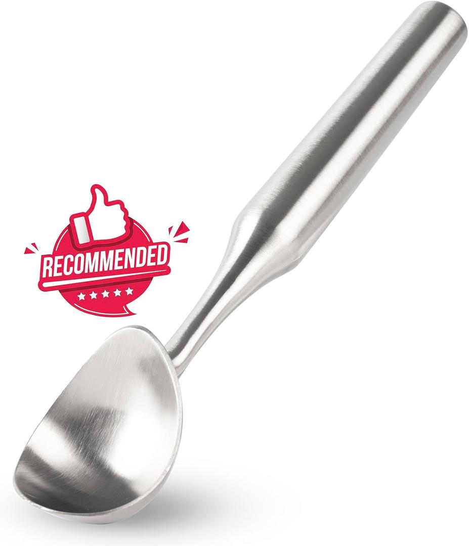 Stainless Steel Ice Cream Scoop, Ergonomically Designed Handle for Comfort, Heavy Duty Ice Cream Scooper, One-Piece Design Ice Cream Scoops, Dishwasher Safe. (Luxurious silver)