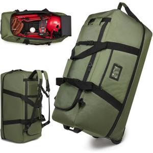 Baseball Catcher Bag with Wheels, Baseball Catcher Roller Bag with Large Capacity and Multi-pocket, Rolling Sport Roller Bag with Wheels and Backpack-strap for Baseball Softball (Green)