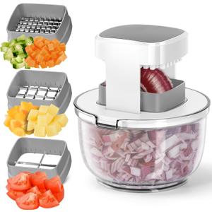 Vegetable Chopper Bowel Multi-functional 3 Interchangeable Blades Onion Chopper French Fry Cutter Veggie Dicer for Cucumber, Tomato, Zucchini, Carrot, Citrus