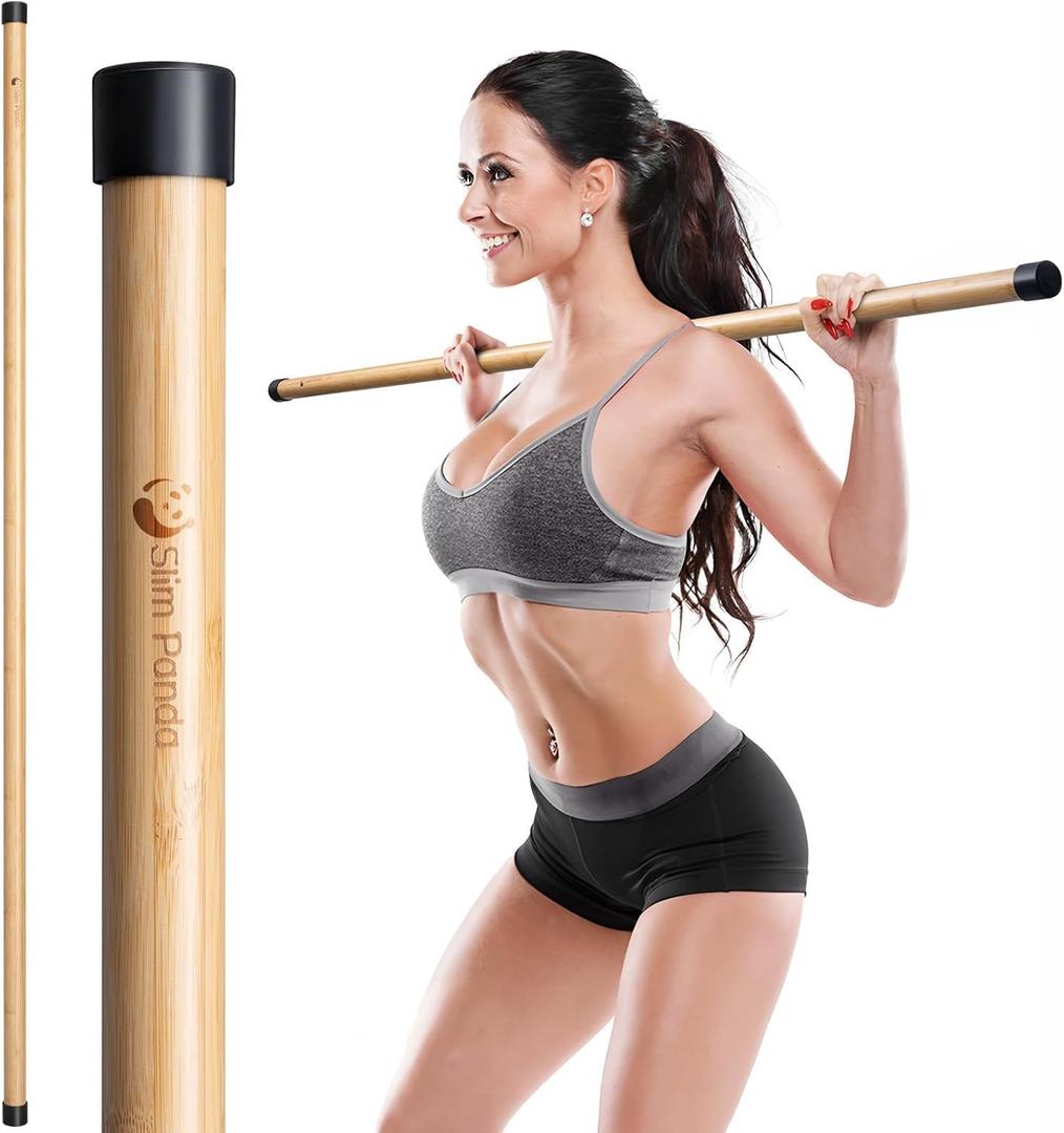 Slim Panda Yoga Stick, 5ft Natural Bamboo Stick with Rubber Ends, Exercise Stretching Stick for Yoga, Stretching, Balance and Correcting Posture, Rehabilitation Physical Therapy Aids (Yellow)