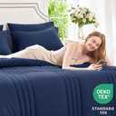 CozyLux King Size Comforter Sets - 7 Piece Bed in a Bag Navy Blue Comforter Set with Sheets Bed Set All Seasons, Soft Bedding Set with Down Alternative Comforter, Sheets, Pillowcases & Shams