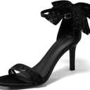 Coutgo Womens High Heels Sandals Lace Bow Tie Back Open Toe Ankle Strap Sexy Stiletto Wedding Party Dress Shoes (7, Black)
