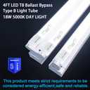 Konideke 25 Pack, T8 Led Bulbs 4 Foot 18W, Type B Ballast Bypass, 48 inch Led Bulbs Replacement for F32T8, F20T10, F40T12 Fluorescent Tubes Light Bulb, Dual Ended Power Input, 5000K 2300lm