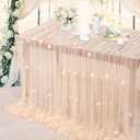 2 x Tulle Tablecloth Wedding Table Decor: 10ft Flower Pearl Table Runner Champagne Tulle Fabric Lace Tablecloth for Dessert Table Romantic Wedding Table Decor 60x120 Inch