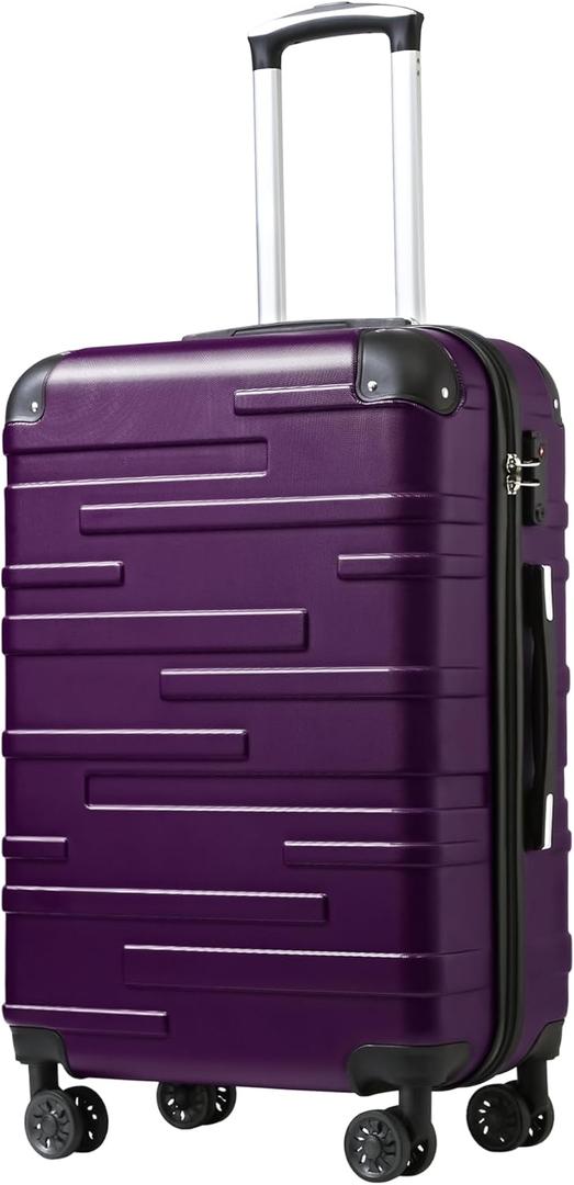 Coolife Luggage Suitcase Carry-on Hardside Travel Luggage TSA Lock Spinner Telescopic Handle (M(24in), purple)
