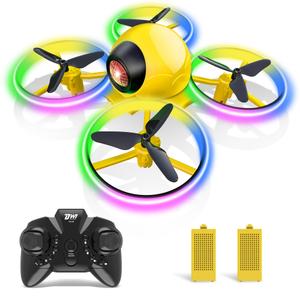 Dwi Dowellin Mini Drone for Kids, 4.9 Inch Small Flying Toys Drones with LED Light One Key Take Off Spin Flips RC Mini Drones Nano Quadcopter Long Flight Time Drones for Beginners and Adults, Yellow