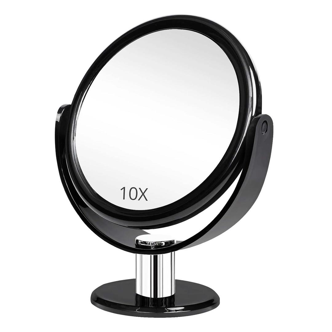 Fabuday Magnifying Makeup Mirror Double Sided 7 Inch Tabletop Mirror with 1x &10x Magnification, Two Sided Cosmetic Vanity Mirror with Stand, Magnified Desk Make up Mirror for Makeup, Black (9.2"L x 7.4"W)