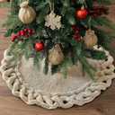 yuboo 24 Inches Boho Knit Tree Skirt, Mini Cream White Braided Cable Knit Christmas Tree Skirt - Rustic Farmhouse Boho Christmas Decor