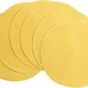 SHACOS Round Braided Placemats Set of 6 Kitchen Place Mats 15 inch Round Table Mats for Dining Tables Washable (Yellow, 6)