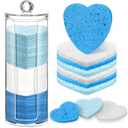 Sieral 120 Pcs Compressed Facial Sponges for Women with Container Disposable Face Sponge Pads for Washing Face Cleansing Exfoliating Esthetician Makeup Removal(Heart,Blue, Light Blue, White)