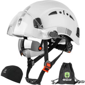 GREEN DEVIL Safety Hard Hat with Tinted & Clear Visor Vented Construction Helmet Cascos de Construccion ABS Work hardhats for Men (White with Smoke built-in visor and Clear outside Visor)