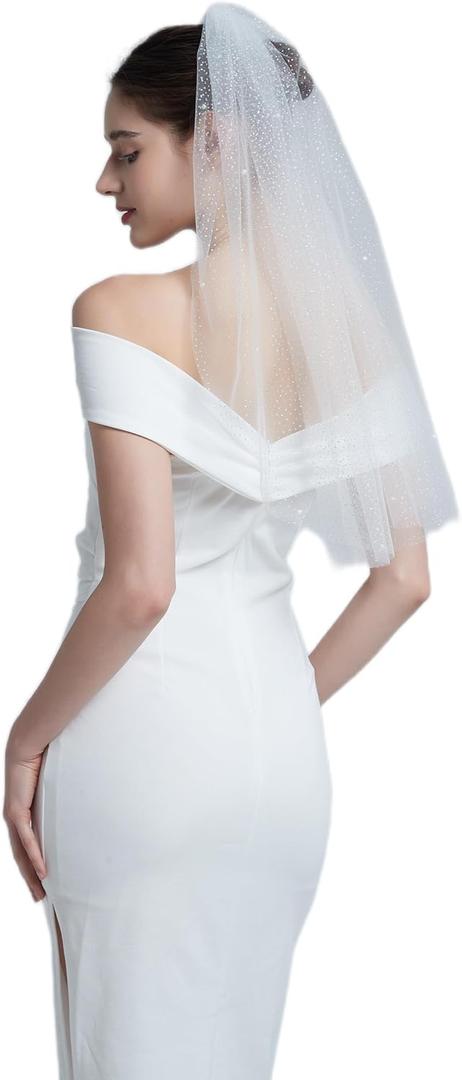 2 x Wedding Veils for Brides Lace Veils for Women with Comb 1 Tier Fingertip Length