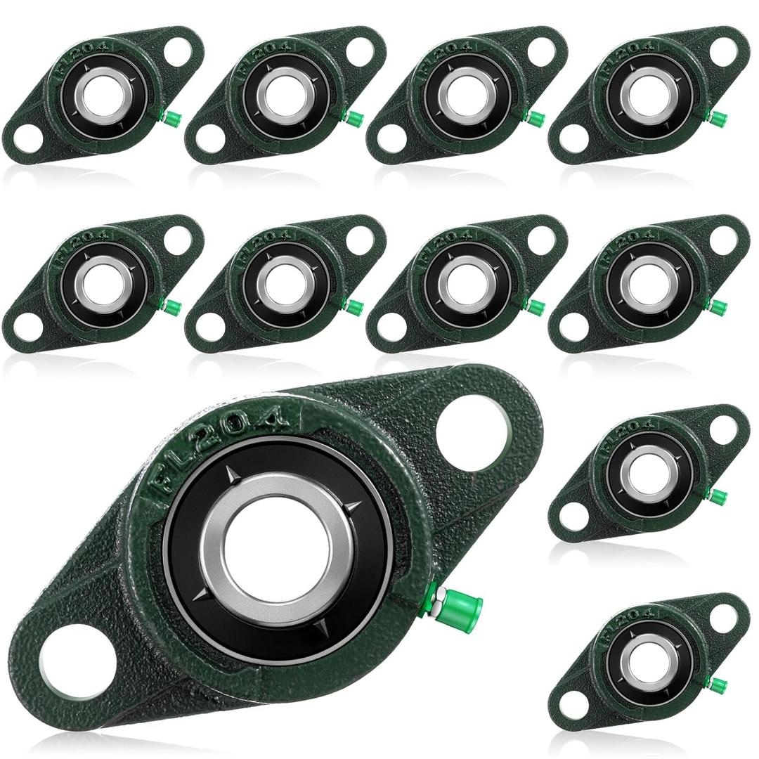 Threlaco 10 Pack UCFL204-12 Pillow Block Bearing 3/4 in Bore Shaft Flange Mount Ball Bearing Unit 2-Bolt, Self Aligning Cast Iron Housing, Set Screw Locking Style Flange Pillow Block